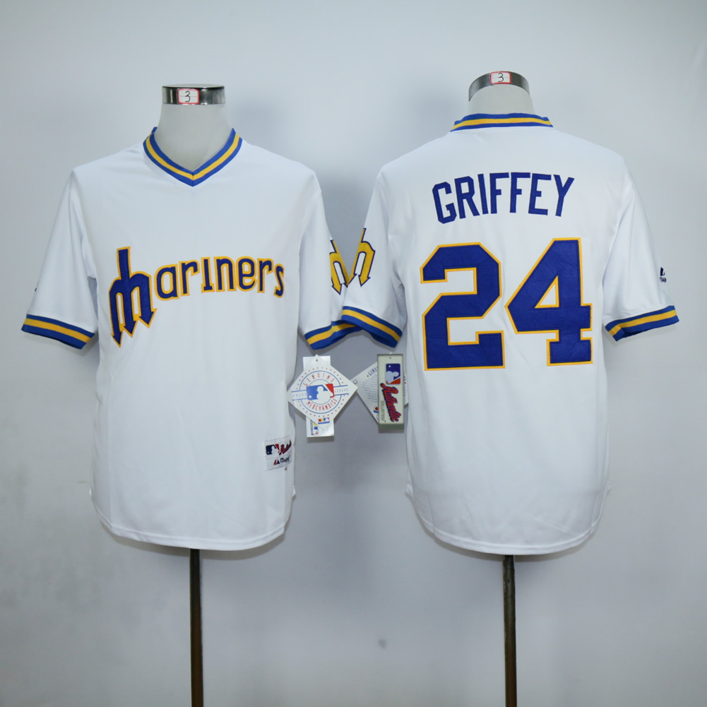 Men Seattle Mariners #24 Griffey White Throwback MLB Jerseys